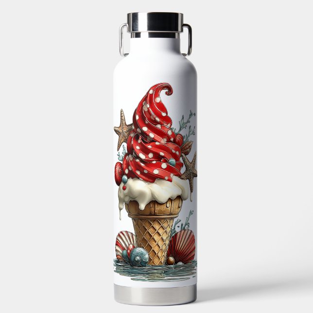 BOUTEILLE D'EAU CÔNE DE GLACE ÉTÉ ROUGE & BLANC (Avant)