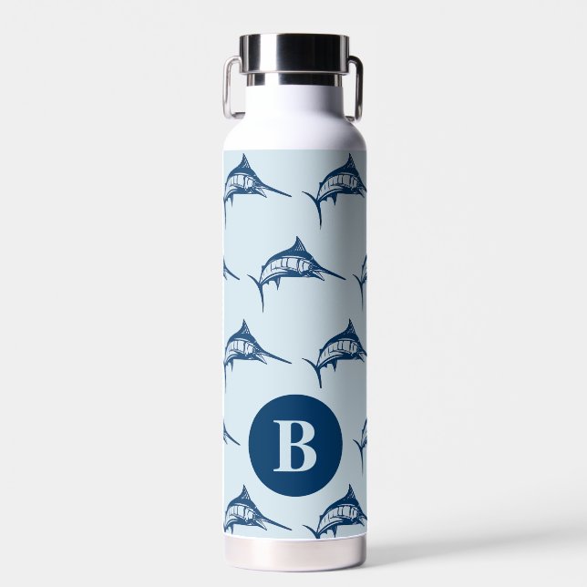 Bouteille D'eau Cool Blue Swordfish Motif Monogramme (Avant)