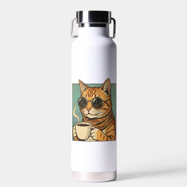 Bouteille D'eau Cool Cat Coffee Retro Style Design for Cat Lovers (Avant)