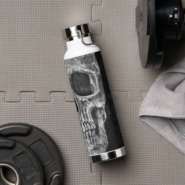 Bouteille D'eau Cool Gothique Moitié Crâne Noir et Blanc Grunge (Salle de sport (pivotée))