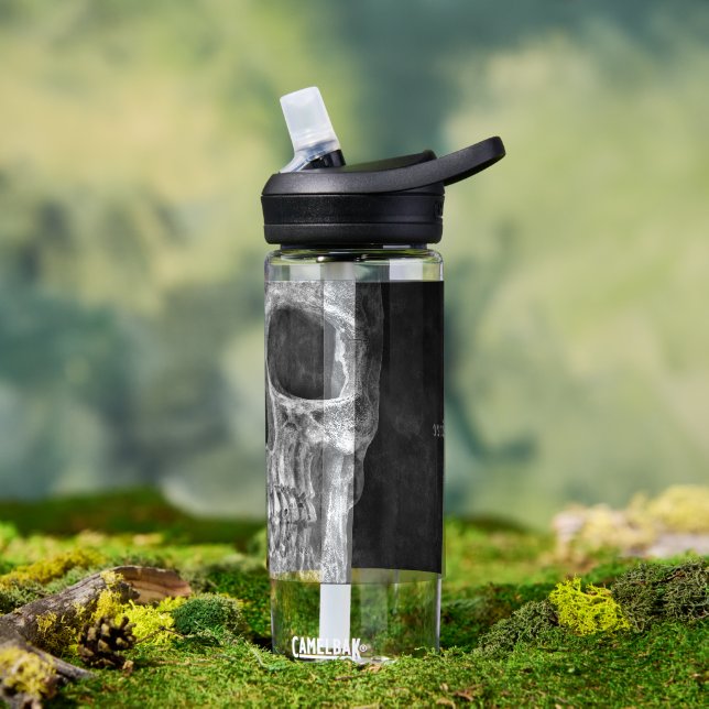 Bouteille D'eau Cool gothique Moitié crâne Texture noir et blanc (Extérieur)