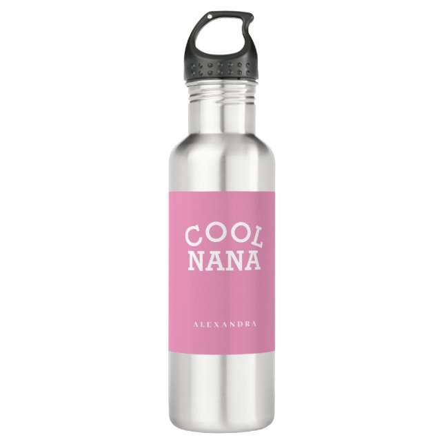 Bouteille D'eau Cool Nana White Pink Nom personnalisé Fête des mèr (Devant)