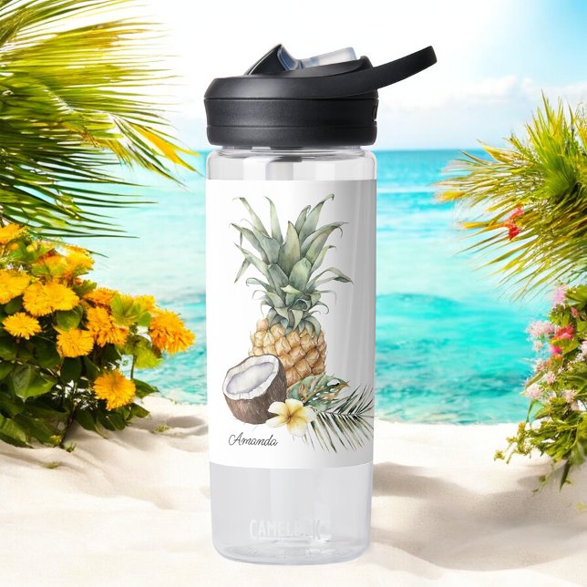 Bouteille D'eau Cool Rafraîchissant ananas tropicale avec nom (Personalize with any name!)