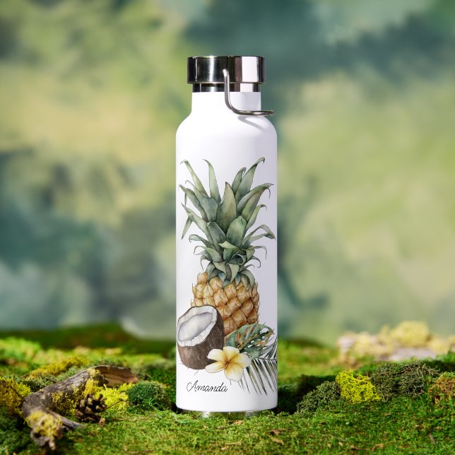 Bouteille D'eau Cool Rafraîchissant ananas tropicale avec nom (Extérieur)