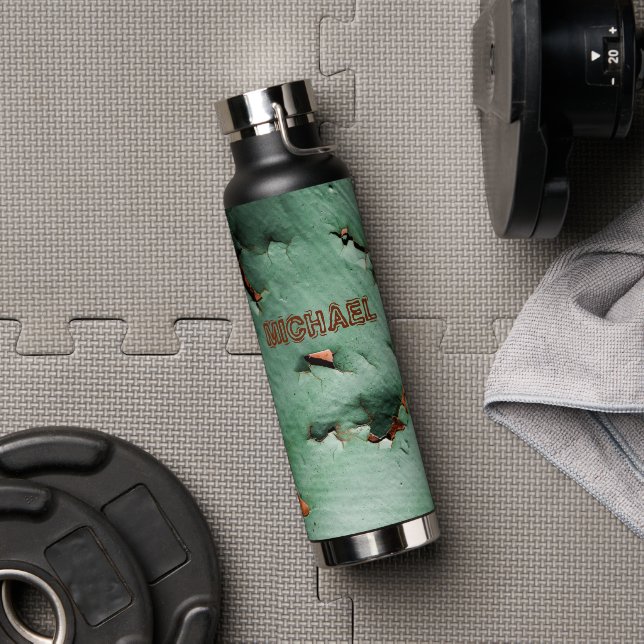 Bouteille D'eau Cool turquoise brun rouille Votre nom (Couvercle)