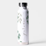 Bouteille D'eau Cool Vert Élégante Calligraphie Nom personnalisé<br><div class="desc">Cool Vert vert et blanc Élégant calligraphie Nom personnalisé Bouteille d'eau</div>