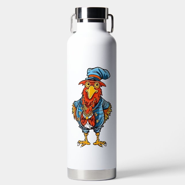Bouteille D'eau Coq de dessin animé drôle et autoritaire (Avant)