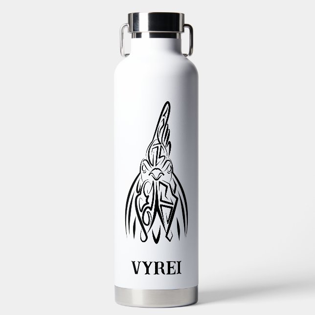 Bouteille D'eau Coq tribal noir et blanc (Avant)