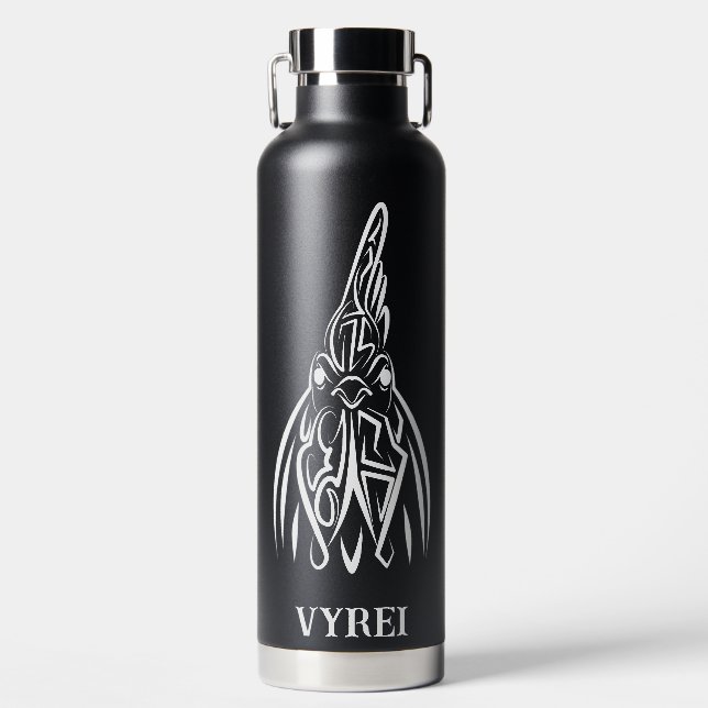 Bouteille D'eau Coq tribal noir et blanc (Avant)