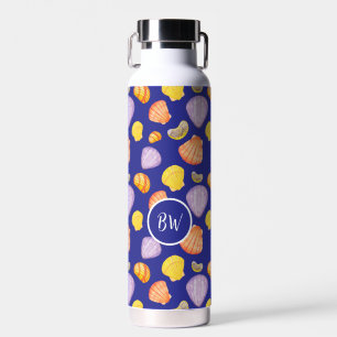 Bouteille D'eau Coquillages d'aquarelle Monogramme isolé