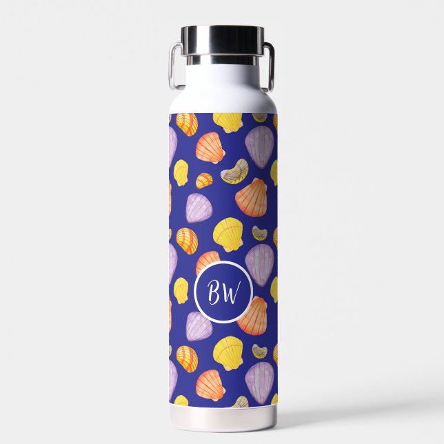 Bouteille D'eau Coquillages d'aquarelle Monogramme isolé (Avant)