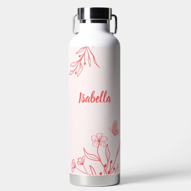 Bouteille D'eau Corail floral romantique élégant  (Avant)