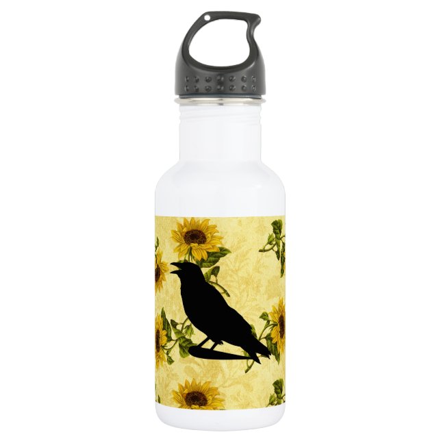 Bouteille D'eau Corbeau sur tournesols (Devant)