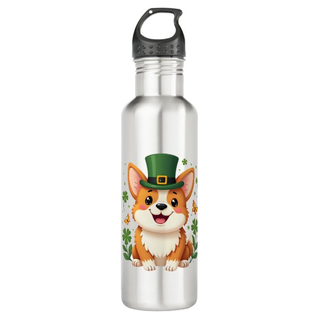 Bouteille D'eau Corgi Lover Shamrock Jour de la Saint Patrick heur (Devant)