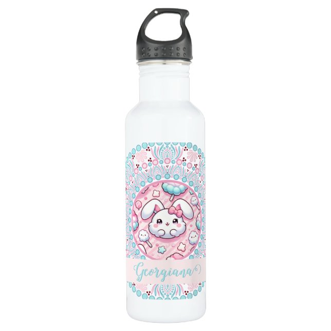 Bouteille D'eau Coton Personnalisé Candy Kawaii Bunny Dot Mandala (Devant)