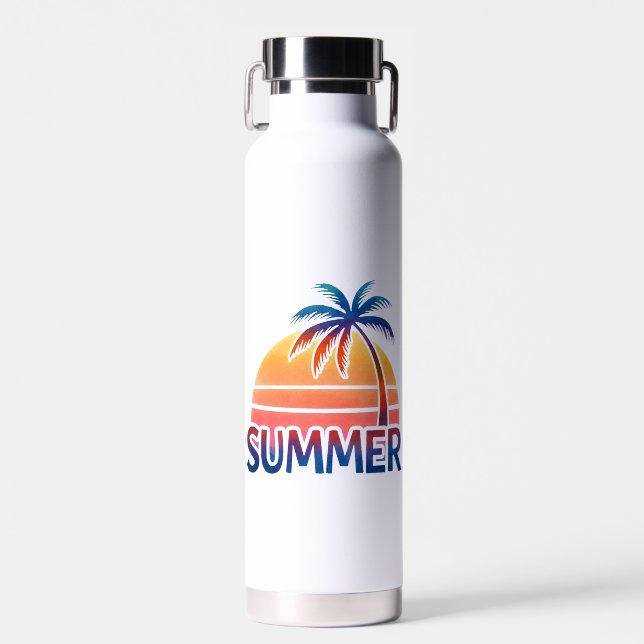 Bouteille D'eau Coucher de soleil rétro d'été palmier (Avant)