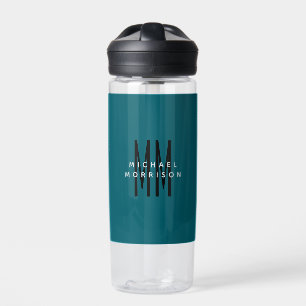 Bouteille D'eau Couleur Bleu Cute Monogramme Lettres initiales Nom