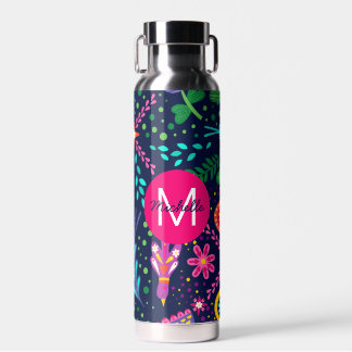 Bouteille D'eau Couleur Vif Floral Personnalisé Chaos Bleu