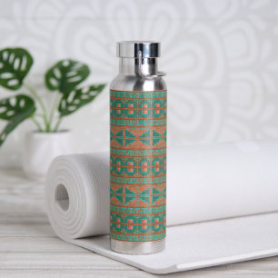 Bouteille D'eau Couleurs en cuivre Turquoise sud-ouest Motif géomé