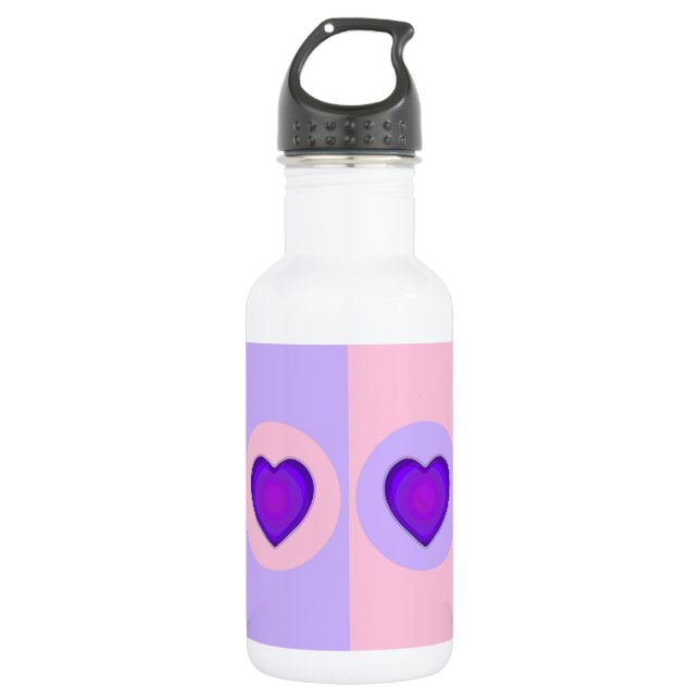 Bouteille D'eau Couleurs pastel et cœurs violets battants (Devant)