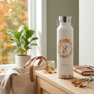Bouteille D'eau Couronne automnale personnalisée avec monogramme