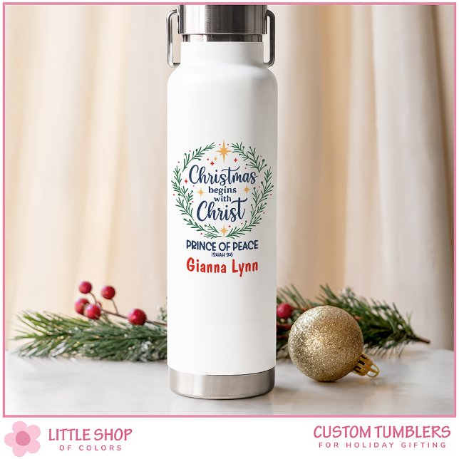 Bouteille D'eau Couronne de Noël personnalisable avec verset bibli (Créateur téléchargé)