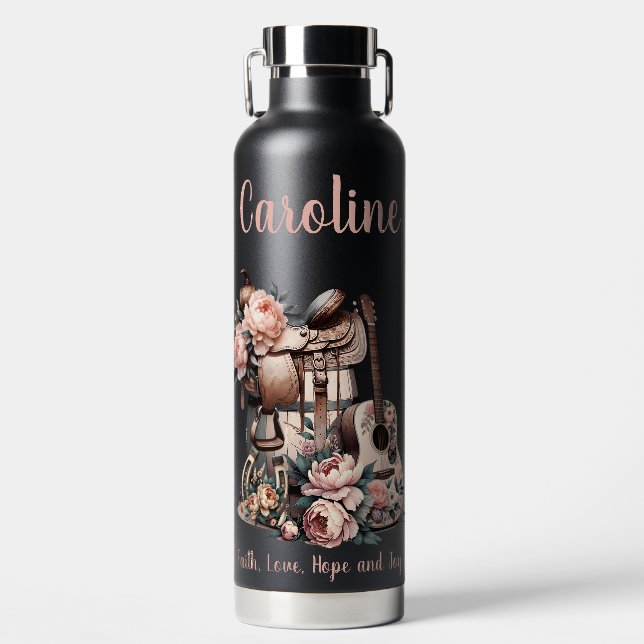 Bouteille D'eau Cowgirl Dreams - Saddle, Horseshoe & Guitare (Avant)