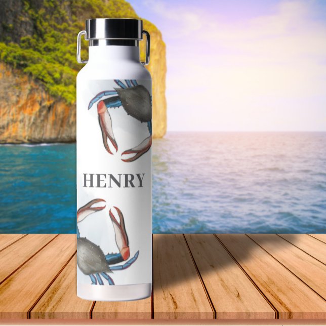 Bouteille D'eau Crabe bleu de l'océan marin simple (Créateur téléchargé)