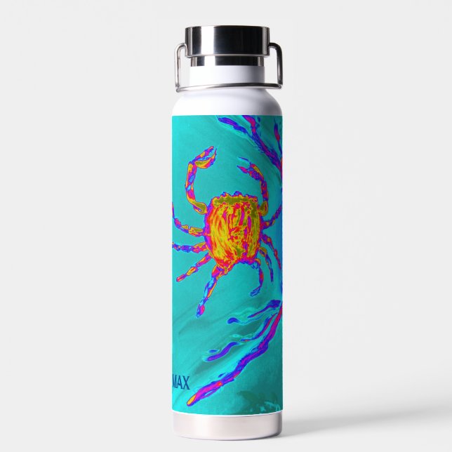 Bouteille D'eau Crabe cool Turquoise Mer Animal Nommé (Arrière)