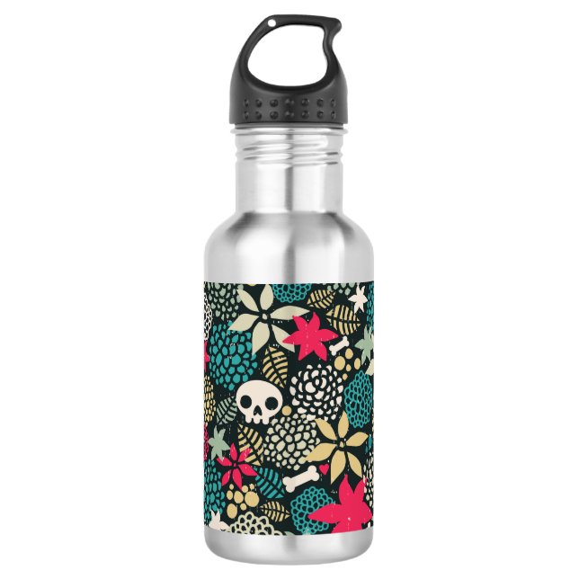 Bouteille D'eau Crâne en fleurs (Devant)
