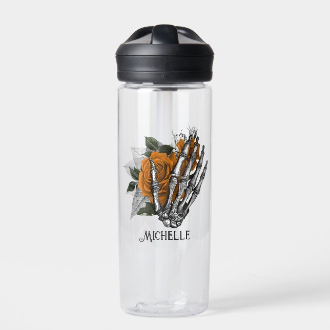 Bouteille D'eau Crâne gothique floral orange (Extérieur)