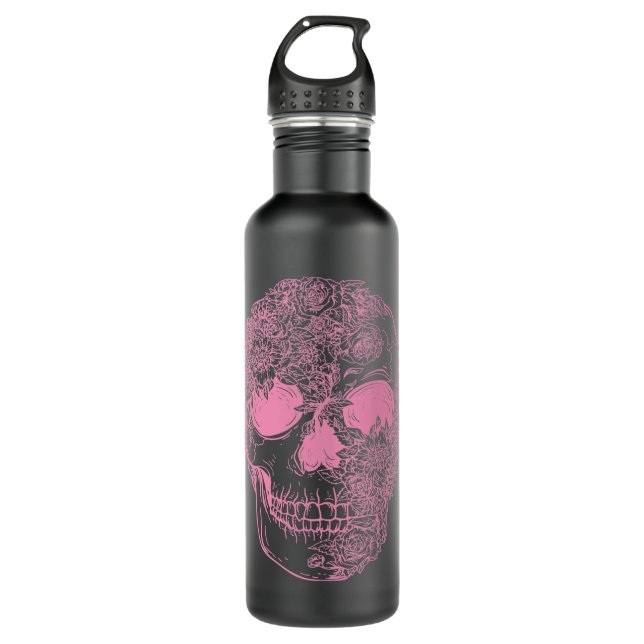 Bouteille D'eau Crâne Lover Skeleton Rose Pink Floral Skull Skull (Devant)