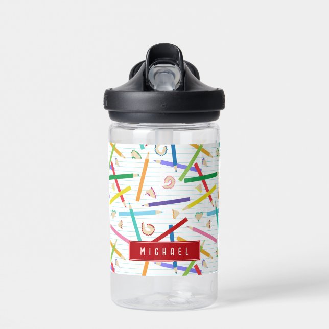 Bouteille D'eau Crayons de Couleur Motif Enfants École (Avant)