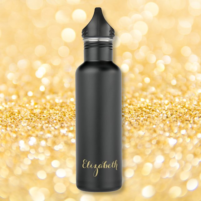Bouteille D'eau Create Custom Stylish Gold Monogrammed Matte Black (Create Custom Stylish Gold Monogrammed Matte Black Stainless Steel Water Bottle)