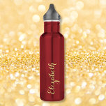 Bouteille D'eau Créez votre propre nom de script Gold personnalisé<br><div class="desc">Créez votre propre personnalisation, personnalisée, cool, chic, élégant, léger, durable, anti-fissures, anti-déversement, élégant script de typographie en faux or, élégant bouteille d'eau rouge en acier inoxydable de noël. Entrez simplement votre nom / nom d'enfant / nom de famille / nom d'entreprise, pour customiser. Fabrique un grand cadeau pour mariage, anniversaire,...</div>