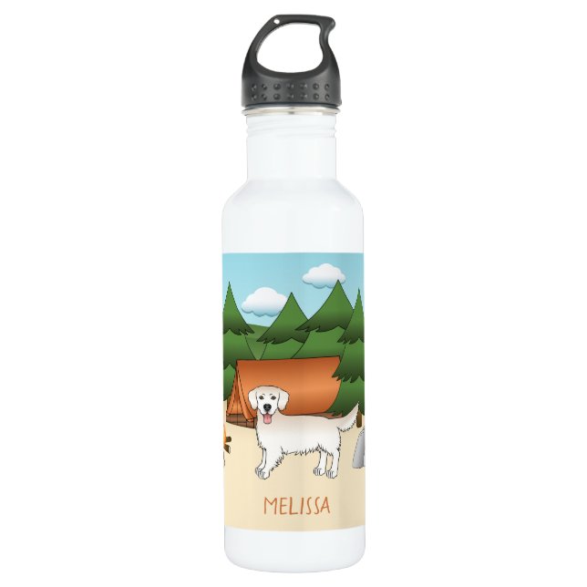 Bouteille D'eau Crème Anglaise Golden Retriever Camping Dans Une F (Devant)