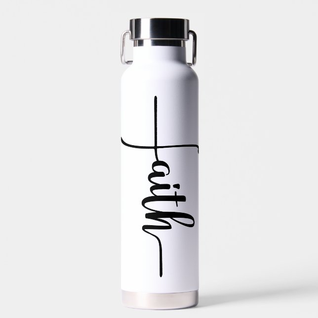 Bouteille D'eau Croix de la foi chic avec écriture (Avant)