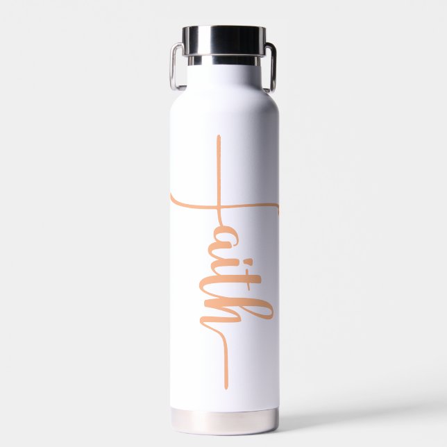 Bouteille D'eau Croix de la foi en écriture rose moderne (Avant)