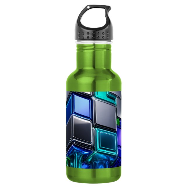 Bouteille D'eau Cube de puzzle chromé futuriste  (Devant)