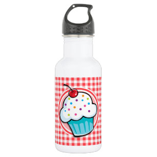 Bouteille D'eau Cupcake mignonne sur En vichy rouge et blanc