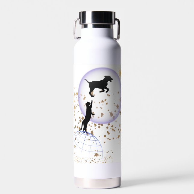 Bouteille D'eau Curieux chat et chien courant (Avant)