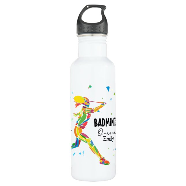 Bouteille D'eau Custom Badminton Queen Colorful Abstract Athlete (Devant)