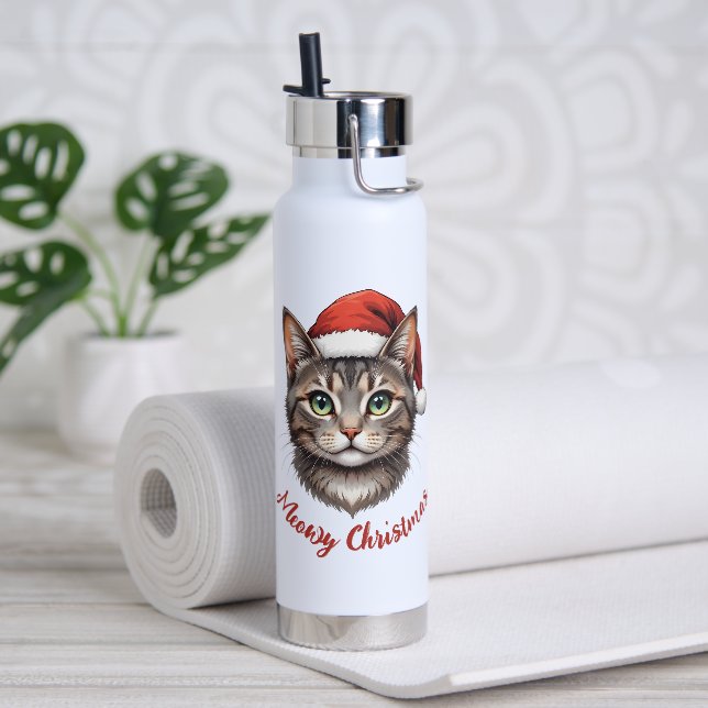 Bouteille D'eau Custom Cute Christmas Cat with Santa Hat (Yoga)