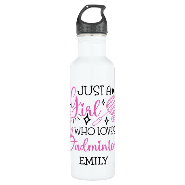 Bouteille D'eau Custom This Girl Loves Badminton Girly Pink (Devant)