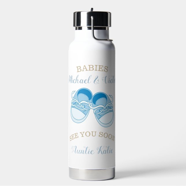 Bouteille D'eau Custom Twin Boys Baby Chaussures Nom (Gym)