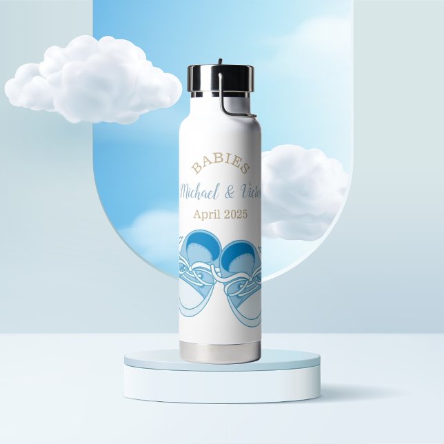 Bouteille D'eau Custom Twin Boys Baby Chaussures Nom (Créateur téléchargé)