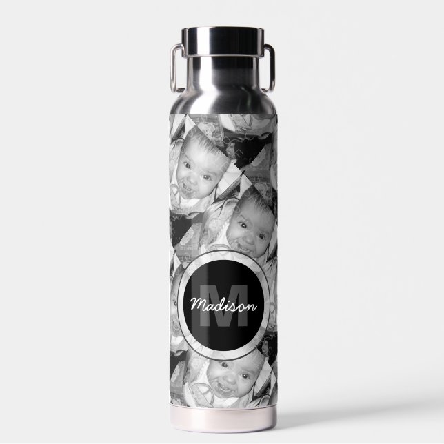 Bouteille D'eau Customisez votre motif photo noir blanc Monogramme (Avant)