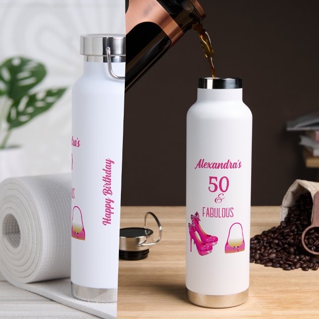 Bouteille D'eau Cute 50th Birthday Hot Pink High Heels Name Gift  (Créateur téléchargé)