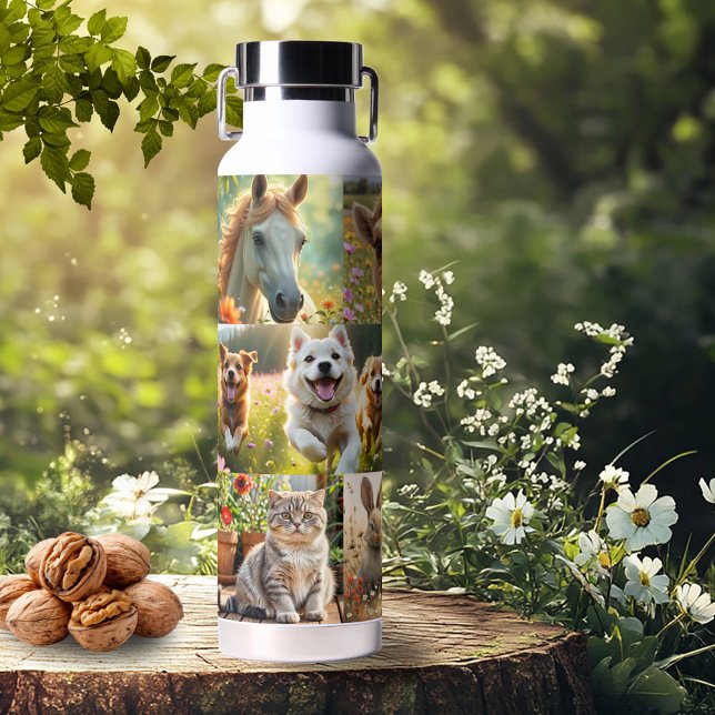 Bouteille D'eau Cute Animals and Pets Artistic Photo Collage (Water bottle featuring a personalized animal or pet photo collage)