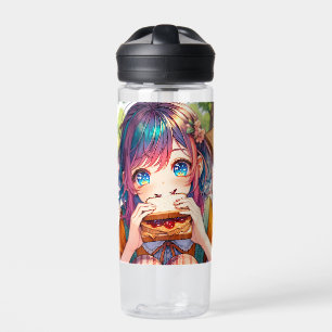 Bouteille D'eau Cute Anime Girl mangeant un beurre d'arachide et g